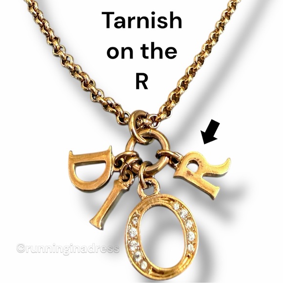 Christian Dior Gold & Crystal DIOR Spelled Out Charm Necklace Dio(r)evolution CD